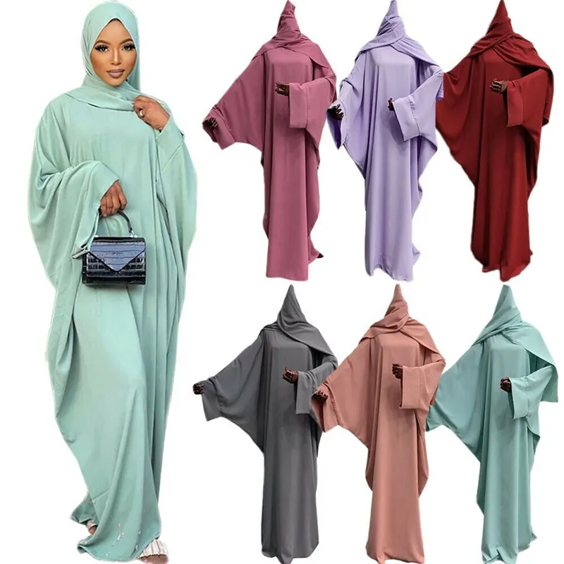 F222 # プレミアム品質エミレーツ無地バットスリーブNida控えめなKhimar Hijab Abayaドバイトルコイスラム教徒のファッションヒジャーブドレス