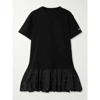 Nouvelle robe d'été formelle pour femme en spandex/coton, col montant, manches courtes, ornée de perles, ourlet à volants, coupe régulière, respirante