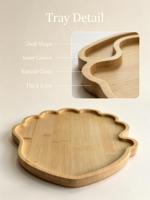 Plateau en bambou en forme de coquillage, plateau de service en bambou avec bord surélevé, design coquillage marin pour le petit-déjeuner et le thé