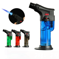Briquet torche au butane en gros, pas cher, pour barbecue et cuisine, grande flamme colorée, torche à jet de butane, briquet à gaz coupe-vent rechargeable