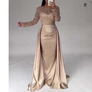 Buy In Bulk Rose Gold Long Sleeve Dress Chiffon Fabric, Ruffled Pleats |  Alibaba.com