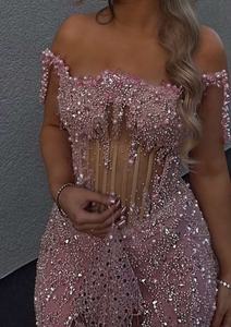 अनुकूलित आकर्षक क्रिस्टल गैंडे शाम के कपड़े लंबे मत्स्यांगना शादी की पार्टी महिलाओं के लिए लक्जरी प्राम गाउन - Product Image 5