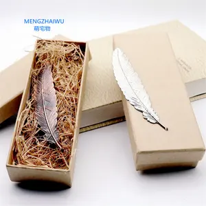 Corporate gift set luxury promotional office supplies and stationery vintage metal feather bookmarks for gift