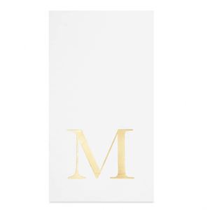 Serviettes jetables modernes personnalisées, 50 paquets, 4x8 pouces, lettre initiale M en feuille d'or, monogramme blanc, 3 plis, 18 g/m², directement de l'usine - Product Image 1