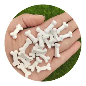 100 pièces/lot 7*19MM os de Mini chien blanc dos plat Cabochons en résine pour fête d'halloween Scrapbooking étui de téléphone décoration