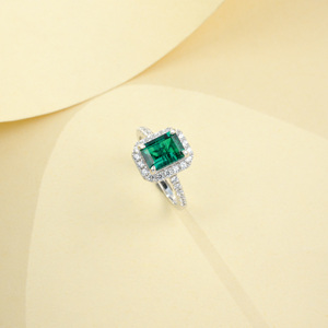 S925 <b>Silver</b> Lab-Grown <b>Emerald</b> <b>Ring</b> Princess Cut Halo Pave Diamond Luxury Color Gemstone <b>Ring</b> Women Engagement Promise Band K - Product Image 5