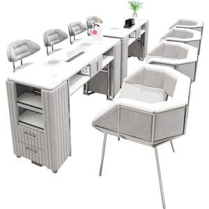 Ensemble <span class=keywords><strong>de</strong></span> table <span class=keywords><strong>de</strong></span> manucure et <span class=keywords><strong>de</strong></span> chaise <span class=keywords><strong>de</strong></span> nail art Zhongmin Yunshang, style crème moderne, acier inoxydable, aspirateur interne, prise électrique - Product Image 5