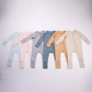 Wholesale Custom Print Bamboo Viscose Pajamas Organic Double Zipper Bamboo Baby Romper Little Sleepers Kids Bamboo Baby Clothes