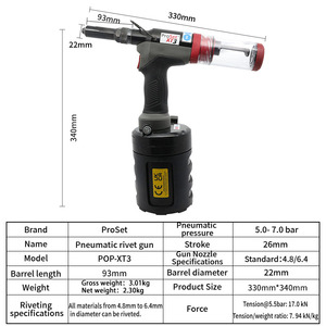 ปืนยิงรีเวทลม Proset XT3 1/4 นิ้ว สำหรับงานอุตสาหกรรม ใช้กับรีเวทไฮดรอลิก - Product Image 3