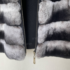 <span class=keywords><strong>Gilet</strong></span> en <span class=keywords><strong>fourrure</strong></span> de <span class=keywords><strong>lapin</strong></span> Rex véritable et cachemire, chaud et luxueux, avec capuche, pour l'hiver, ViVi7 - Product Image 5