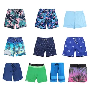 Tecido reciclado upf 50 + Resistente ao Cloro Verão Mulheres Homens Casal Swimwear Trunks Print Swimsuit Praia Calças Curtas