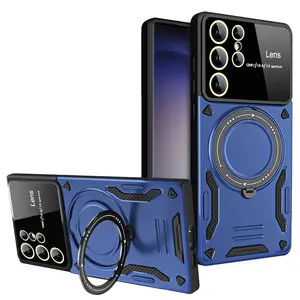 Magnetische Telefon hülle mit großem Kamera objektiv Armor Phone Cover mit Kick Stand Defend Case für Samsung S23 Ultra