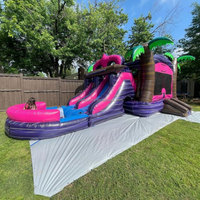 Château gonflable sur le thème des joueurs bleu violet, gonflable humide et sec, avec toboggan et piscine pour enfants