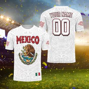 Maglia da Calcio 3D del Messico Personalizzabile con Nome e Numero, Stemma dell'Aquila, Motivo Azteco, Unisex, Maglietta per Tifosi - Product Image 1