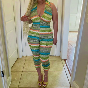 Viviblook J26JP123 Mono de una pieza para mujer, de verano, con espalda descubierta, estampado colorido, ceñido al cuerpo, de cintura alta, para discoteca - Product Image 1