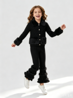 Costume en laine de luxe de haute qualité, cardigan à col en fourrure à manches longues et pantalon évasé décoré de perles, tenue d'hiver pour les sorties et le quotidien