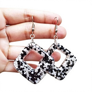 New Fine Resin Drop <b>Earrings</b> Fancy Design <b>Black</b> White Beaded Square Bohemia Stylish Women's Jewelry Wedding Parties for Woman - Product Image 1