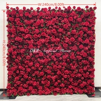 Mur de fleurs artificielles rouge foncé, toile de fond florale artificielle de roses et pivoines pour la décoration de mariages et d'événements hôteliers