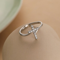 Mode croix anneaux réglable plaqué or foi bijoux femmes Bling Zircon croix anneau chrétien