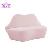 Foshan Speway, precio barato, salón de belleza, sofá de espera, sofá comercial de tela de terciopelo rosa con labios