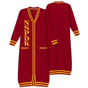 Cardigan décontracté d'hiver NSPDK Sorority, pull rouge en laine/acrylique, design unique, cardigan long décontracté pour femmes - Product Image 1