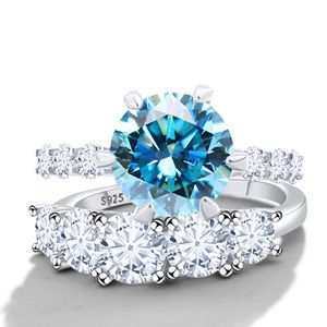 High Quality 100% 925 <b>Sterling</b> <b>Silver</b> VVS 7.8CT Blue Bezel <b>Set</b> Moissanite Wedding <b>Ring</b> for Women with GRA - Product Image 1