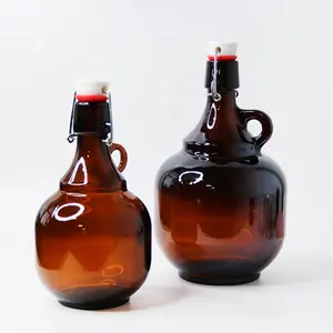 热卖摆顶玻璃瓶带塞子1L 2L 4L玻璃瓶带摆顶盖罗纹啤酒瓶