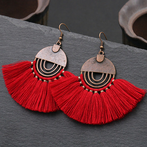 Bohemian Tassel <b>Drop</b> Earrings For Women Antique <b>Bronze</b> Plated Alloy Fan Shape Party Jewelry Fashion Earrings - Product Image 2
