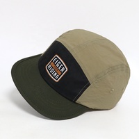 Nouveau design, vente en gros, casquettes de camping à 5 panneaux en nylon léger à séchage rapide, avec logo en patch de caoutchouc personnalisé et visière plate, pour activités de plein air, cyclisme et randonnée