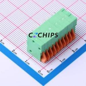 DB141R-2.54-10P-GN Spring Terminal Block Bent Lead Through Hole,P=2.54mm Connector 1x10P 2.54mm Green 10P - Product Image 2