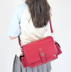 Stylish Design PU Leather Crossbody DSLR Sling Bag Large Capacity Camera Shoulder Bag Travel Photography Bag For Women