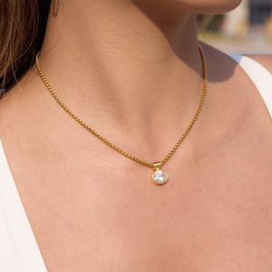 Élégant Collier Pendentif Rond Géométrique en Zircon en Acier Inoxydable 18K pour Femme, Sertissage Clos, Bijou Cadeau de Fête - Product Image 2