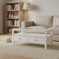 Grande table basse rectangulaire en verre blanc avec 2 tiroirs pour salon