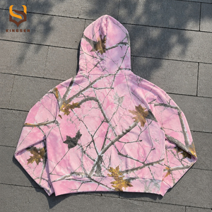 เสื้อฮู้ดลายพรางสำหรับผู้ชาย ผลิตโดยโรงงานผลิตเสื้อผ้า ลายพรางแบบ Real Tree พิมพ์ลาย DTG ทั้งตัว สไตล์สตรีทแวร์ ซิปหน้า - Product Image 2