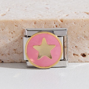 Abalorios Italianos de Alta Calidad Chapados en Oro de 18k, Acero Inoxidable Antideslustre, Corazón Rojo y Estrella, para Pulseras Italianas - Product Image 5