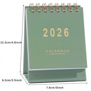 ปฏิทินตั้งโต๊ะภาษาอังกฤษแบบครอส-บอร์เดอร์ ปี 2026 ดีไซน์โมรันดี สีพื้นเรียบง่าย ของตกแต่งกระดาษขนาดเล็ก พร้อมนาฬิกาและช่องบันทึกข้อความสำหรับวางบนโต๊ะ - Product Image 2