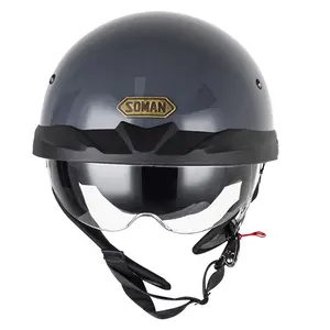 Casco de Motocicleta con Lunares Certificado Negro Mate Plano Davidson Media Cara Chopper Cruiser Biker