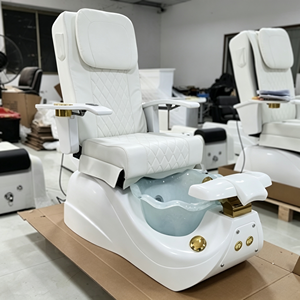 Fauteuil de pédicure spa en cuir PU noir, inclinable électriquement, avec massage des pieds, station de pédicure pour salon de manucure avec bol en verre - Product Image 6