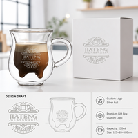 Mug à thé et lait en verre borosilicate à double paroi, résistant à la chaleur, 250 ml (8 oz), avec poignée, motif « Udder de vache », très populaire
