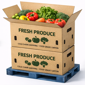 Cajas de Cartón Corrugado para Envasado de Productos Frescos, Cartón Ventilado para Envío de Alimentos con Orificios para Asas, Impresión de Tamaño Personalizado - Product Image 3