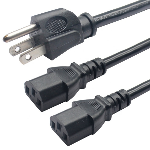 Heavy Duty Us 2 C14 C13 Ac Dual Cable Nema 5-15P Plug Computer Splitter Machine Power Cord