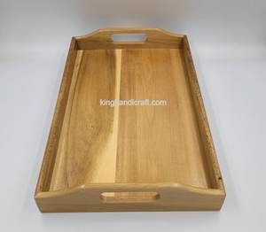 Plateau de service en bois d'acacia fabriqué à la main avec poignées 35x25x5cm-Plateau en bois naturel pour cuisine, salle à manger, hôtel-OEM ODM - Product Image 1