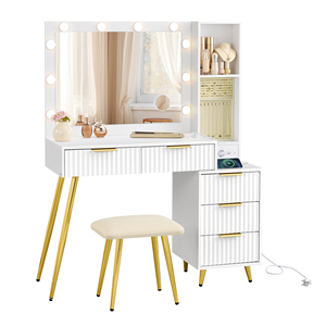<span class=keywords><strong>VASAGLE</strong></span>-Table à cosmétiques avec 5 tiroirs, plateau à bijoux, <span class=keywords><strong>ensemble</strong></span> table <span class=keywords><strong>de</strong></span> maquillage avec miroir, <span class=keywords><strong>coiffeuse</strong></span> <span class=keywords><strong>de</strong></span> luxe avec miroir - Product Image 1