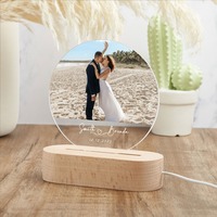 Fournitures de bureau en acrylique, photo circulaire classique, texte personnalisé, cadeau de couple, impression en une seule pièce