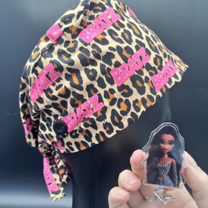 Bonnets chirurgicaux <span class=keywords><strong>Bratz</strong></span> à nouer avec porte-badge rétractable à motif de dessin animé pour infirmières, cadeaux et accessoires - Product Image 1