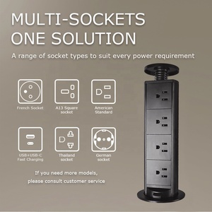 Enchufe Oculto para Mesa, Integrado, 3/4 Tomas con Puerto de Carga Rápida USB, Tipo Americano, 16A, 250V, 2500W, Negro, Enchufe Estadounidense - Product Image 4