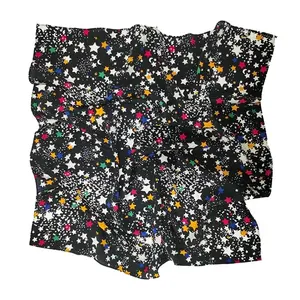 New Stylish Women Fashion Digital Printed Colorful Star Pattern Real Silk Crepe Square Scarves