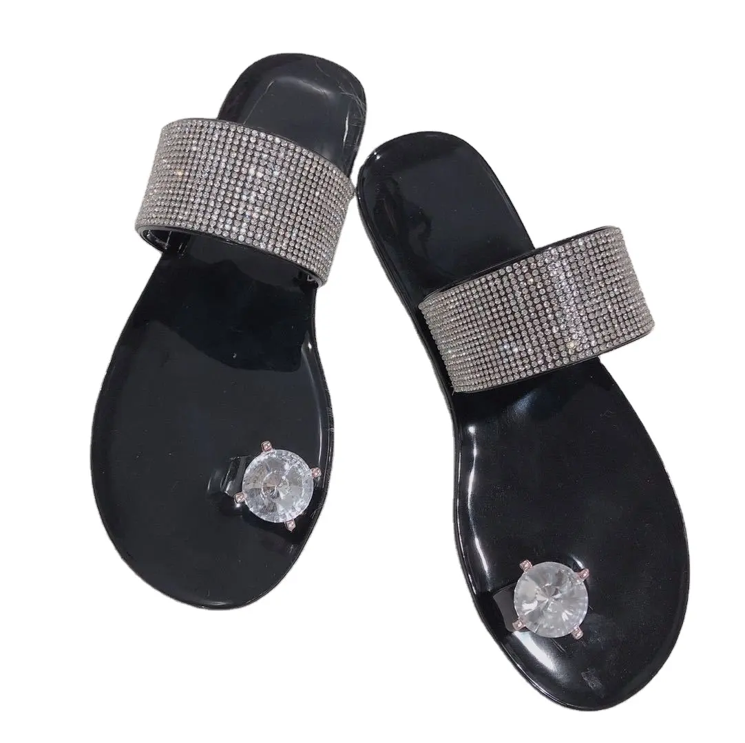 High Quality Miscellaneous Pvc Crystal Sole Rhinestones Candy Colors Ladies Rhinestone Crystal Casual Flat Lady Slippers With R
