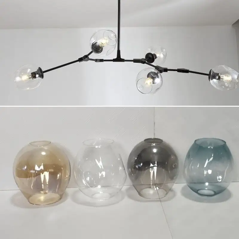 Lámpara de techo con forma de cúpula de cristal, cono gris humo personalizado, sombras de luz colgantes