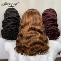Peluca frontal de encaje de doble trama de alta calidad, cabello ondulado Ocean Wave, color natural vino piano, 100% cabello humano, pelucas peruanas de cabello humano